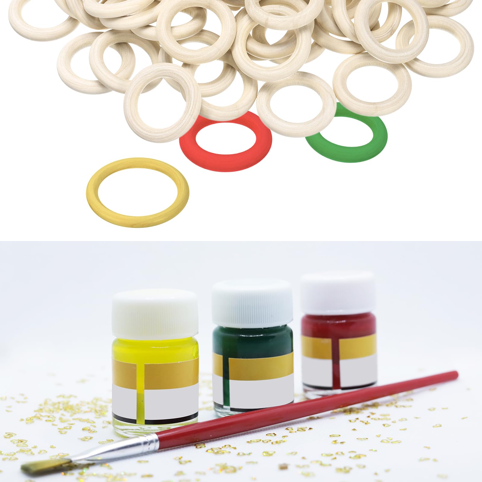 100-Pack 40mm Natural Wood Craft Rings - 1.6 Inch Unfinished Wooden Circles For DIY Jewelry & Crafts