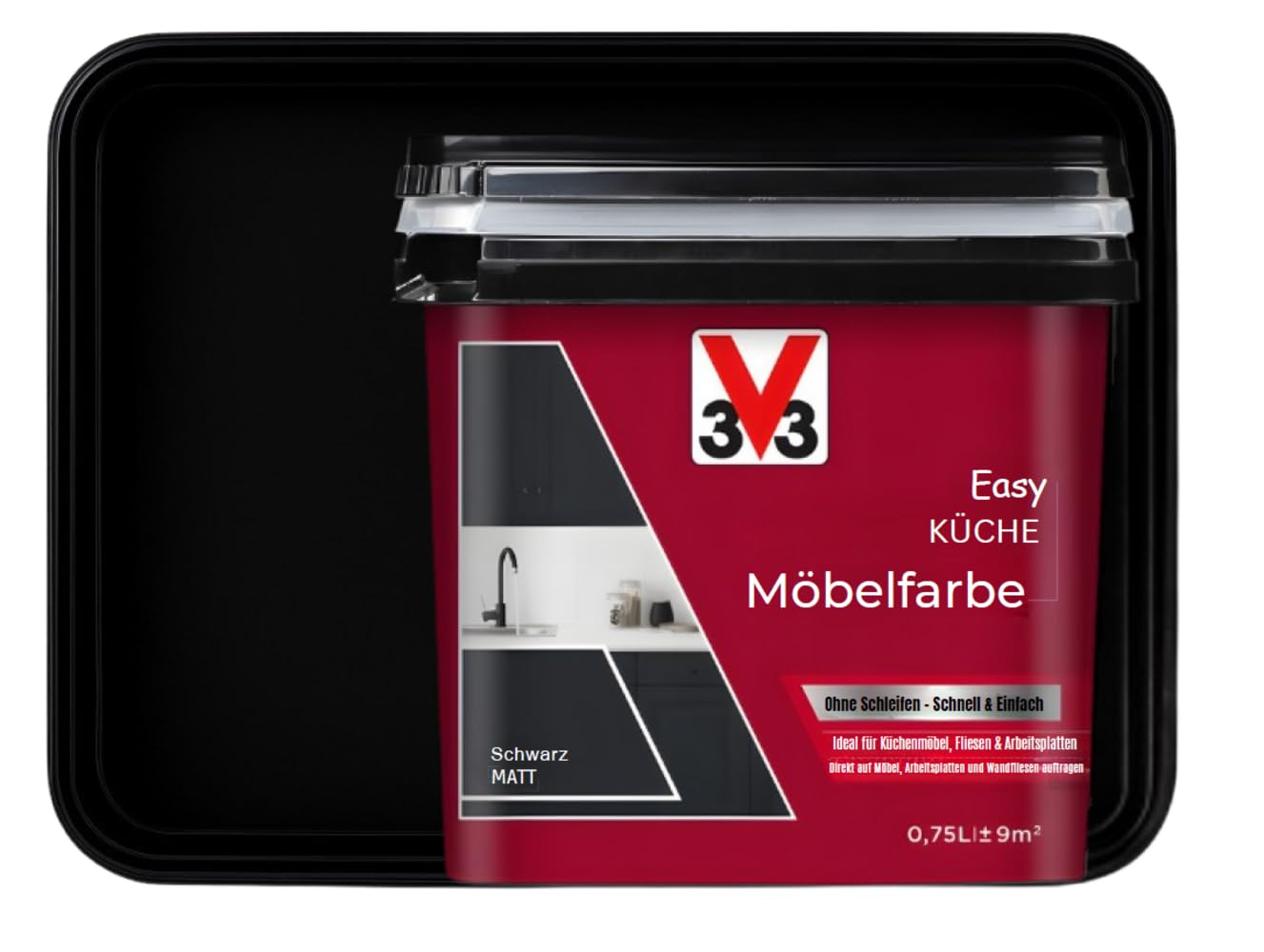 V33 Peinture cuisine 0,75 l rénovation meubles, portes, noir mat