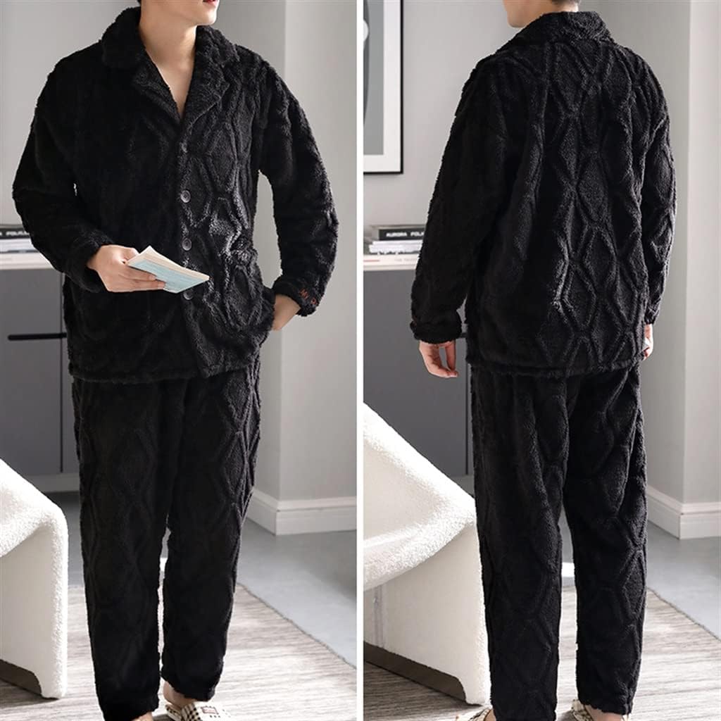 Men's Winter Thickening and Fleece Coral Homewear Large Size Black Suit