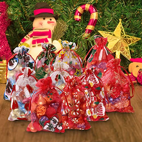 Image of 50PCS Christmas Organza Bags, 4x6 inches Small Christmas Gift Bags with Drawstring, Mesh Bags for Gift