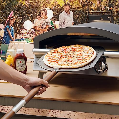 Q Pizza Perforated Aluminium Large Pizza Peel 14x16 in with Detachable Long Wood Handle for Brick Oven or Grill Oven, Pizza spatula, Pizza Oven Accessory for Baking Bread Pastry Dough Pie Cake - Thumbnail 6