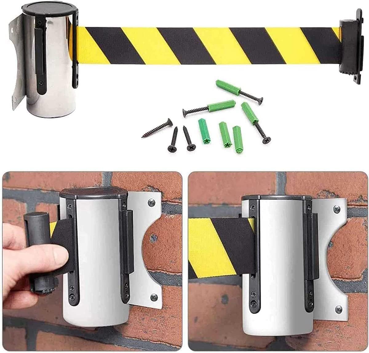 Cintura di sicurezza 5M Cintura di barriera retrattile in acciaio inossidabile, cintura di barriera per code montata a parete per museo/fabbrica/cinema per parco giochi, hotel, controllo della folla