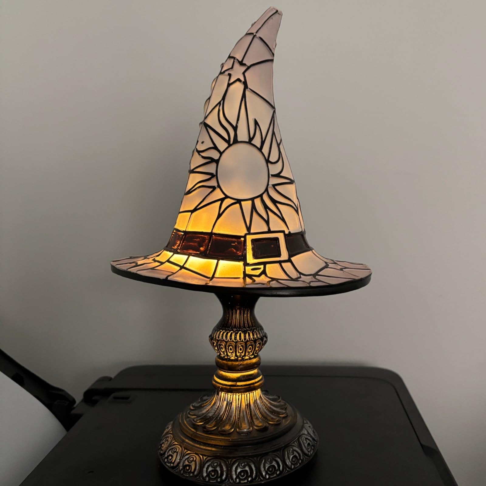 Maimeili Turkish Exotic Mosaic Mushroom Hat Table Lamp with Handmade Moroccan-Style Decorative Plastic Retro Light for Bedroom Living Room Man Cave Art Decor