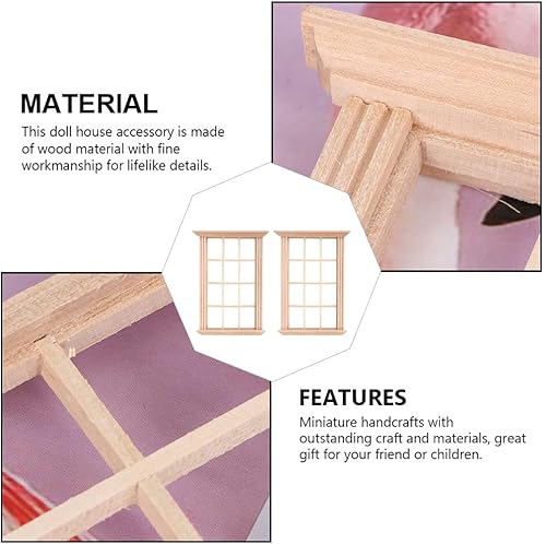 Miniatura 7 de DOITOOL 2 ventanas de casa de muñecas 1 12 escala marco de ventana de casa de muñecas de madera, muebles de casa de muñecas, marcos de ventana en