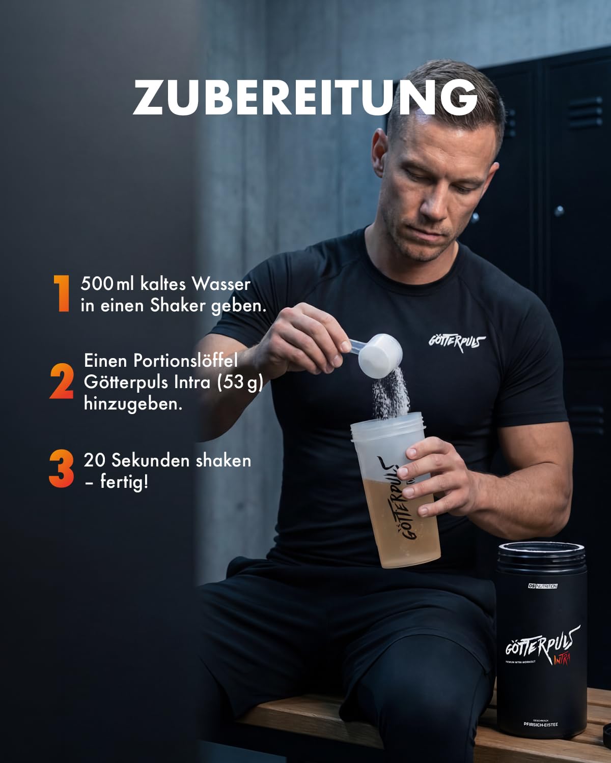 Götterpuls Intra Workout 1.060g Pulver Pfirsich-Eistee | Mit Cluster Dextrin, EAA & Aminosäuren – Mit Elektrolyten & Kokosnusswasserpulver – Vegan – Für Kraftsport – 20 Portionen