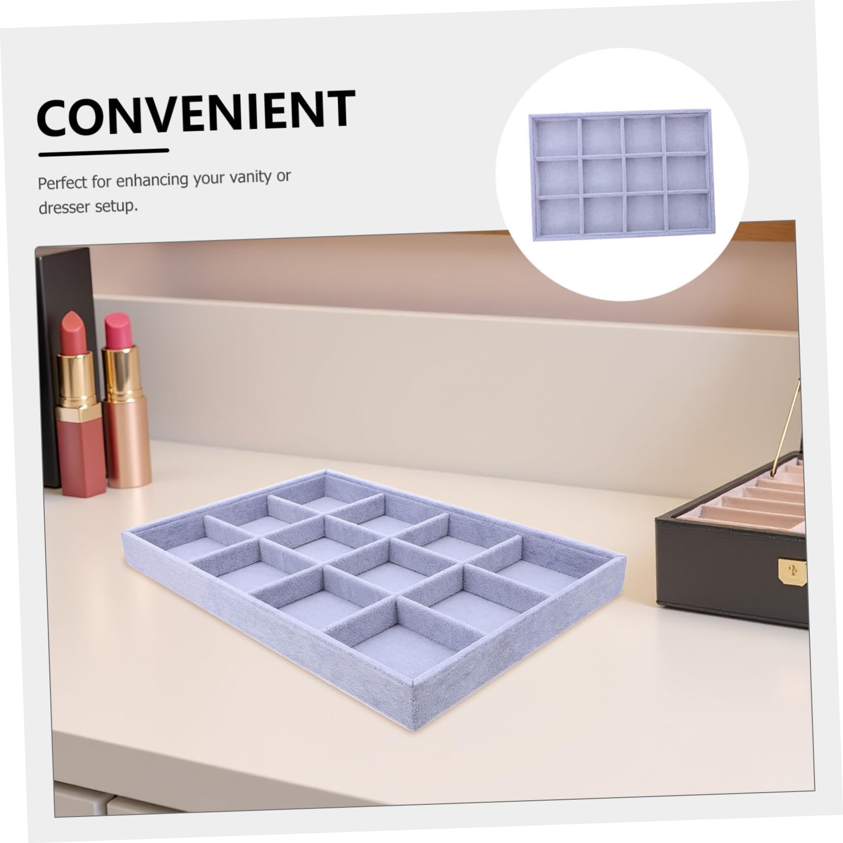 Lot de 2 Plateaux de Rangement Bijoux en Velours à 12 Compartiments