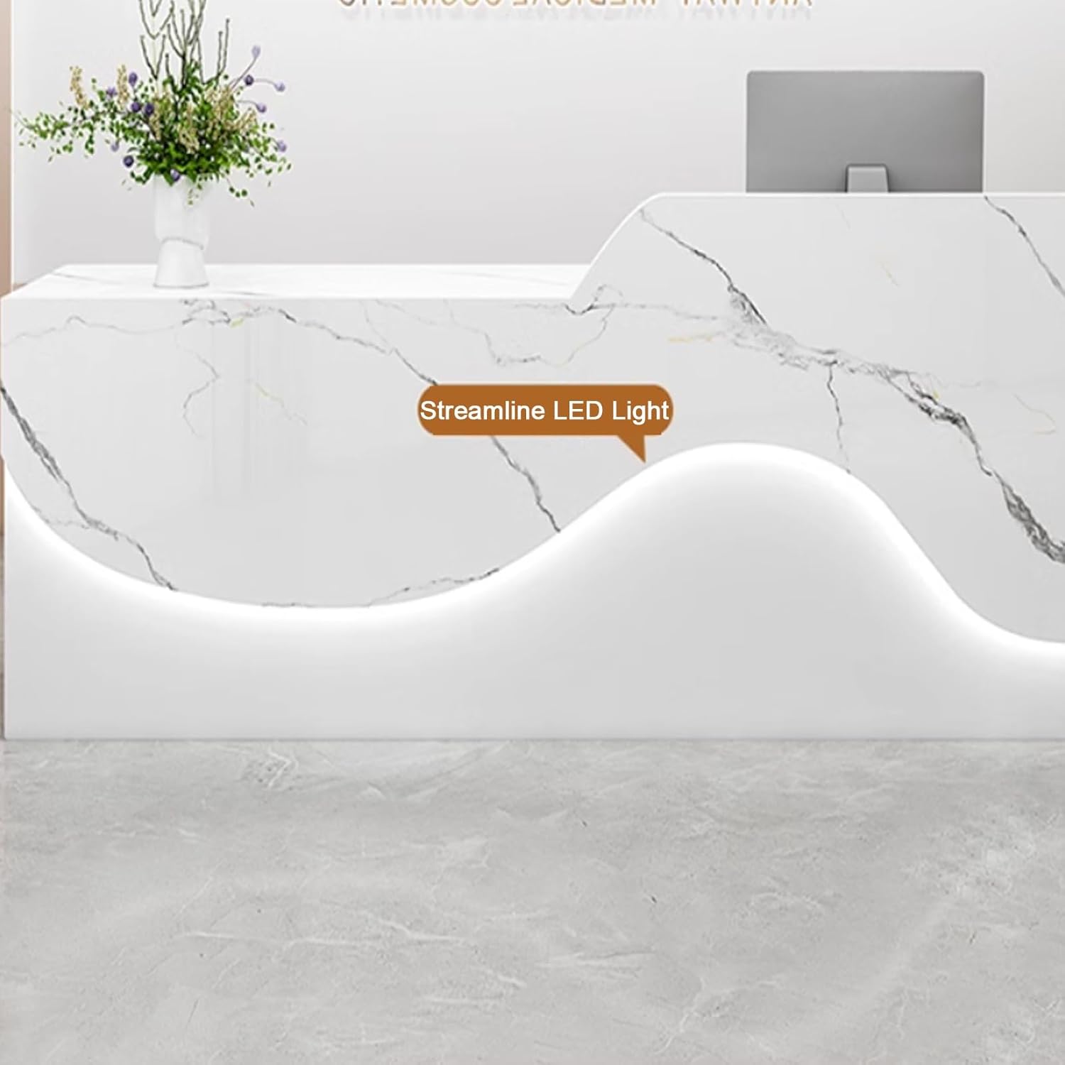 Reception Desk, Reception Counter, Front Reception Counter with LED Linght, Front Desk with Lockable Drawer and L-Shaped Baffle(White+Pink,120cm)