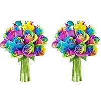 Vista 9 de KaBloom - Rosas arcoíris (media docena)- Flores frescas para cumpleaños, San Valentín y Día de la Madre