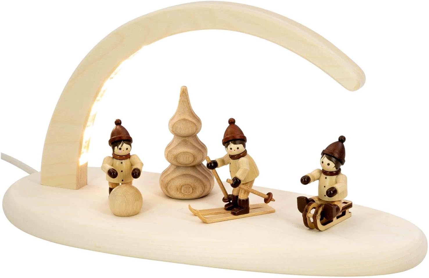Seiffener VolkskunstLED Christmas Decoration Light Arch Natural Christmas Arch Candle Arch from the Ore Mountains Traditional Christmas Lighting 24 x 13 cm Winter Children