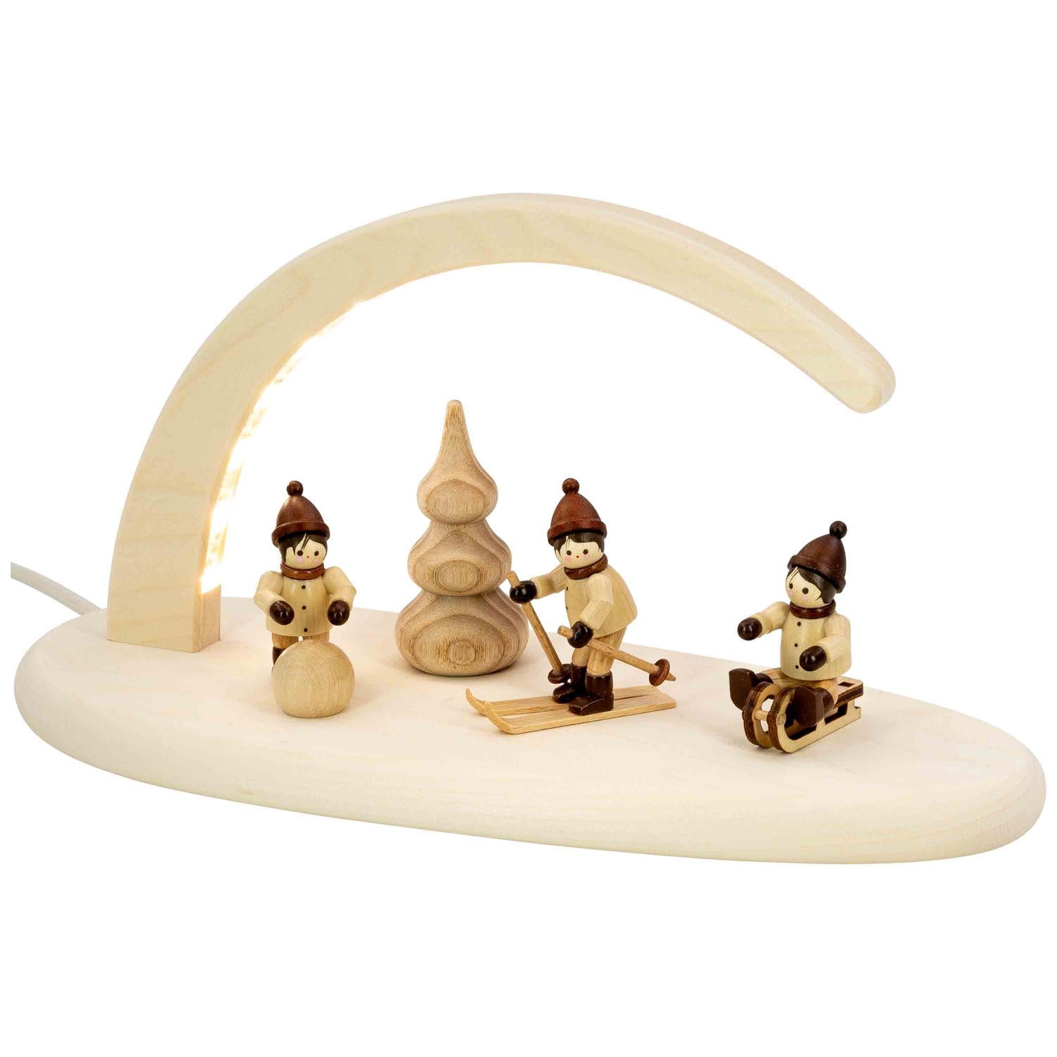 Seiffener VolkskunstLED Christmas Decoration Light Arch Natural Christmas Arch Candle Arch from the Ore Mountains Traditional Christmas Lighting 24 x 13 cm Winter Children