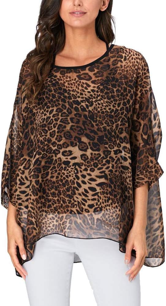 Ckikiou Plus Size Batwing Flowy Semi Sheer Chiffon Blouse Tunic for Women Summer Floral Print Boho Beach Cover ups - Image 2