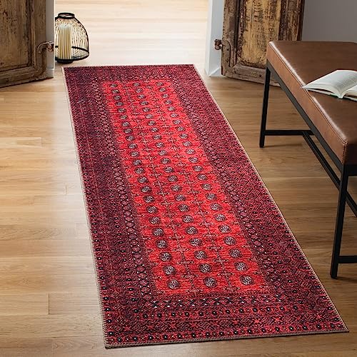 Keen Home Design Machine Washable Area Rugs with Non-Slip Backing, Ideal for Hallway, Living Room, Bedroom, Kitchen and Laundry Room, Vintage Moroccan and Low Pile Rug – (2’6” x 10′)