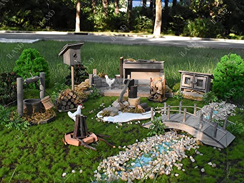 Iland Fairy Garden Accessories Incl Wooden Wishing Well & Ax W/Firewood & Chicken Coop & Birdhouse & Mini Bridge, Nativity Scene On 1/12 Scale #TOP4