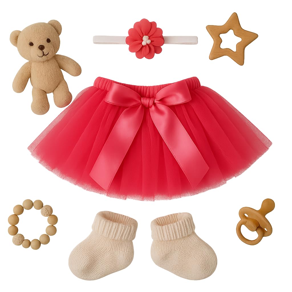 Matissa Women's Pink/Red Newborn Baby Tutu Clothes Skirt Headdress Flower Photo Photography Prop Outfit