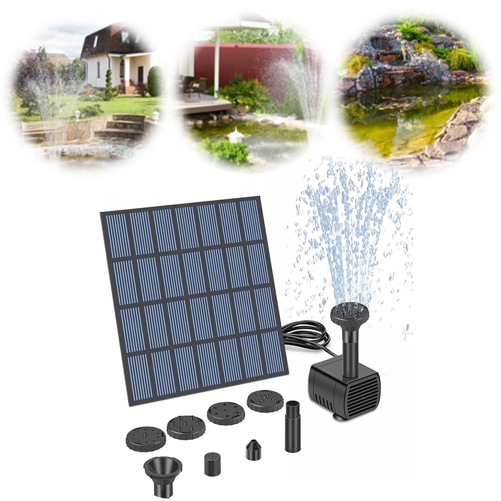 paneles solares, Bomba de fuente solar de bricolaje con boquilla Bomba de fuente de agua alimentada por panel solar Kit de bomba de agua de fuente solar for jardín, baño de pájaros, peces de acuario