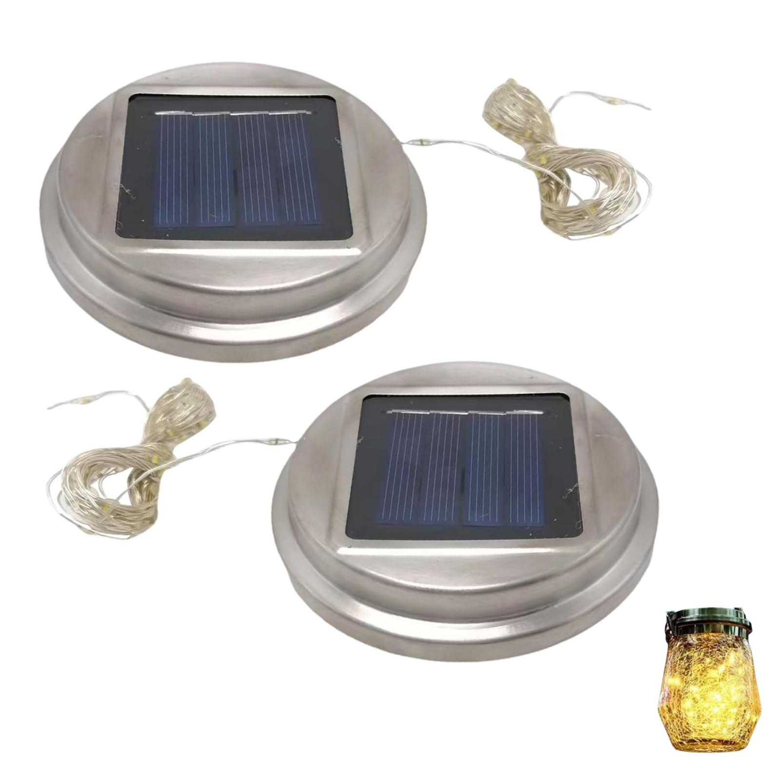 dijiusidy 2pcs Solar Mason Jar Lid, 8cm/3.15inch Mason String Light Lid, Replacement Solar Panel with Warm Light for Garden, Backyard, Patio, Party, Festival Decor (No Jars Included)