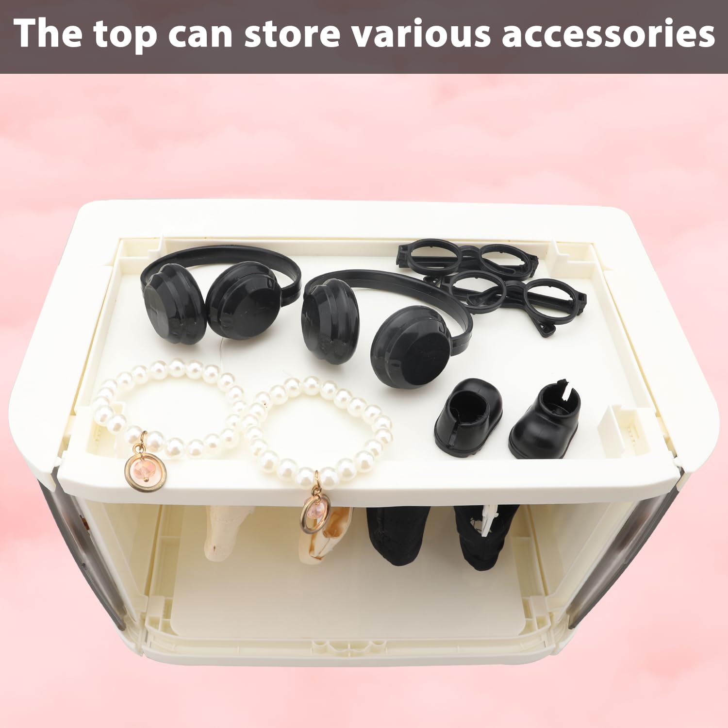 Clothes Closet for Labubu Foldable Doll Wardrobe Storage Box with 10 Hangers and Rod,Stackable Organizer Cabinet Display Shelf for Labubu Doll Clothes - Image 4