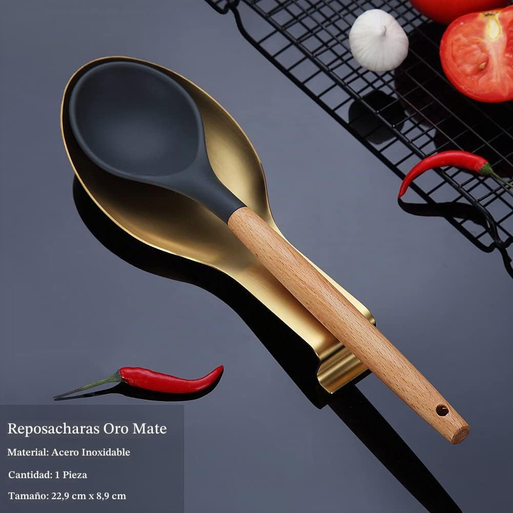 Soporte De Cuchara Oro Mate,Soporte De Cuchara De Acero Inoxidable Para La Parte Superior De La Estufa,Soporte De Utensilios De Cocina Para Cucharones,Soporte Tapa De Olla(1 Pieza De 9,5 Pulgadas)