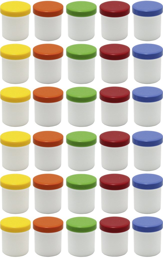 30 ointment containers, cream containers, ointment jars, high, 12 ml content with coloured lids, made in Germany