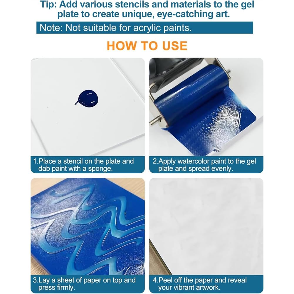 Plaque de Gel Réutilisable - Kit de Plaque D'Impression en Gel de 8x10 Pouces avec Rouleau Brayer de 4 Pouces pour L'Impression et la Création de Cartes.