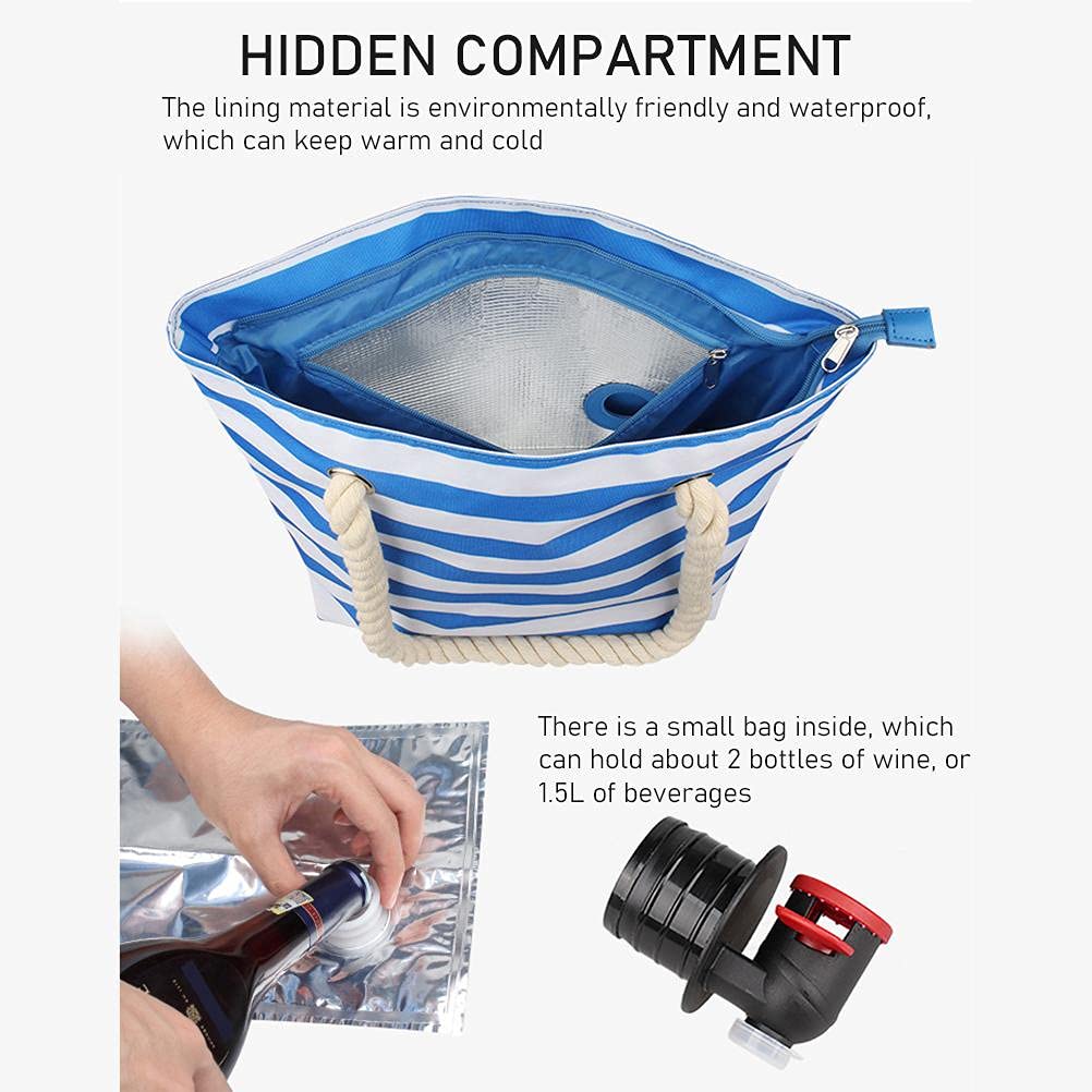Fourre-Tout à vin de Plage, Sac de Plage Portable avec Sac d'isolation Thermique caché, Sac de Refroidisseur de vin, Cadeau Parfait pour Les Amateurs de vin, dégustation de vin, fête