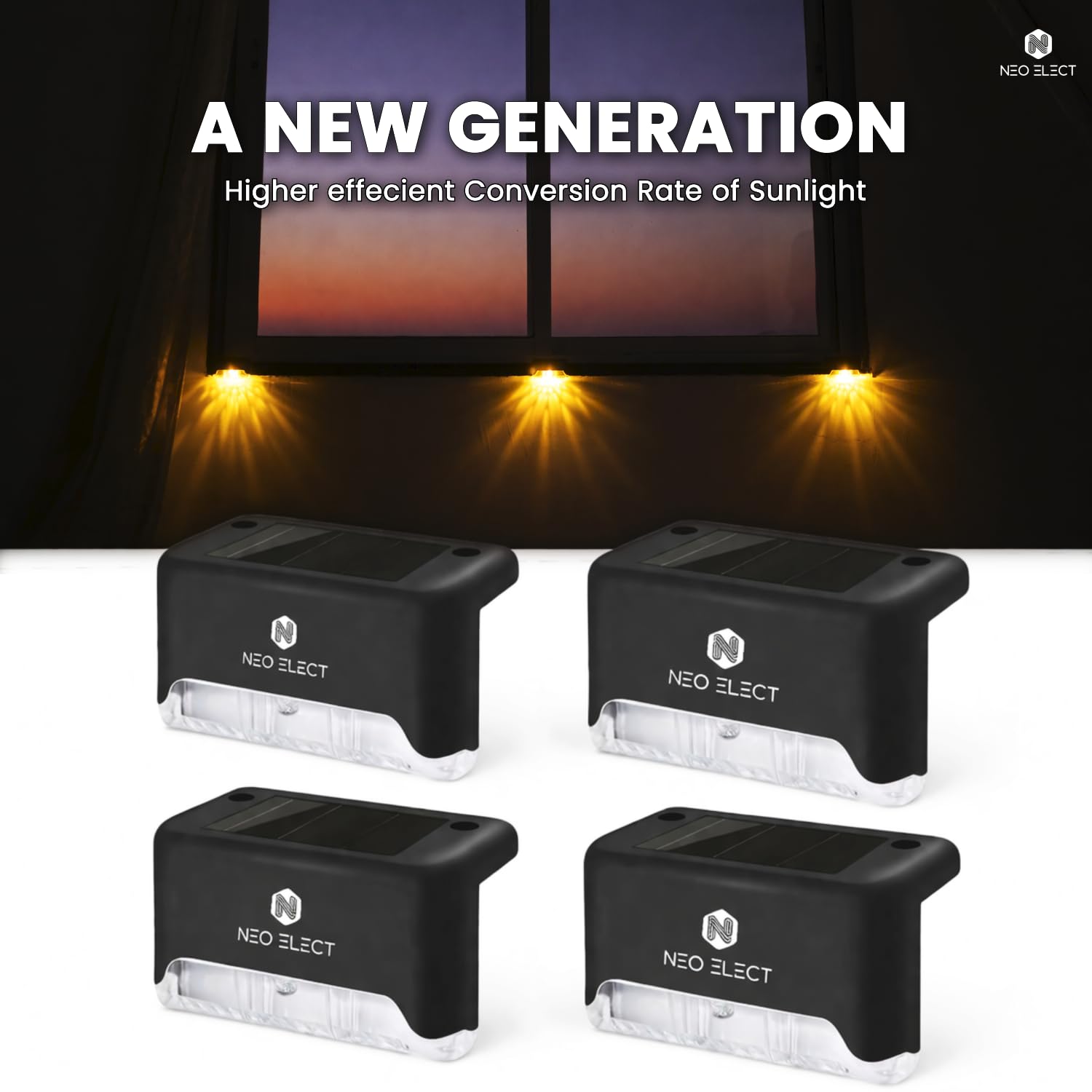Neo Elect Plastic Step Solar Light Outdoor Waterproof Fence LED Exterior Light for Steps Stairs Fence Balcony Railing Garden (Pack of 4)