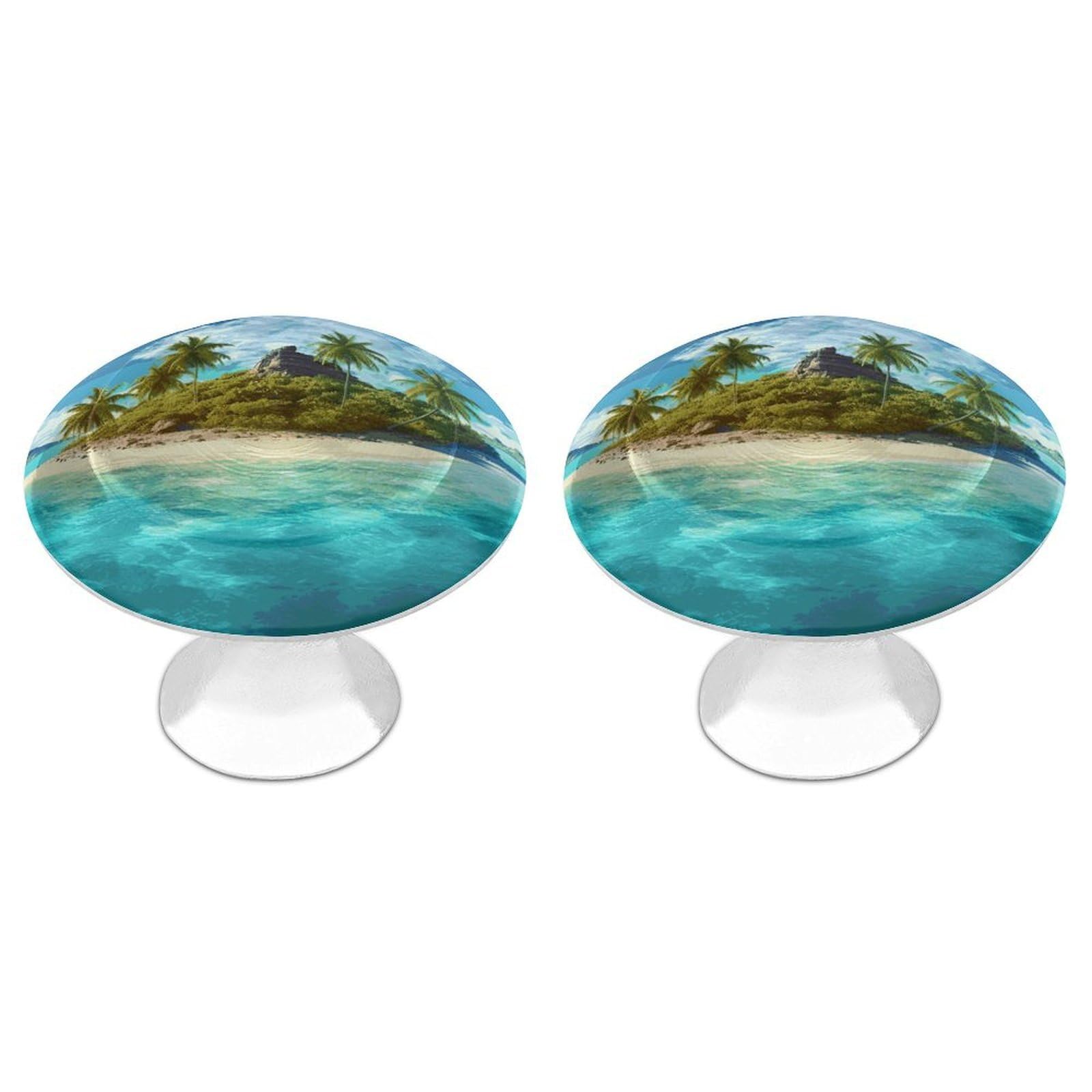 FekiLoot Tropical Island Cabinet Knobs Personality Stainless Steel Round Drawer Handles Circle Modern Cabinet Handles Drawer Knobs for Kitchen Dresser Bathroom Cupboard Furniture