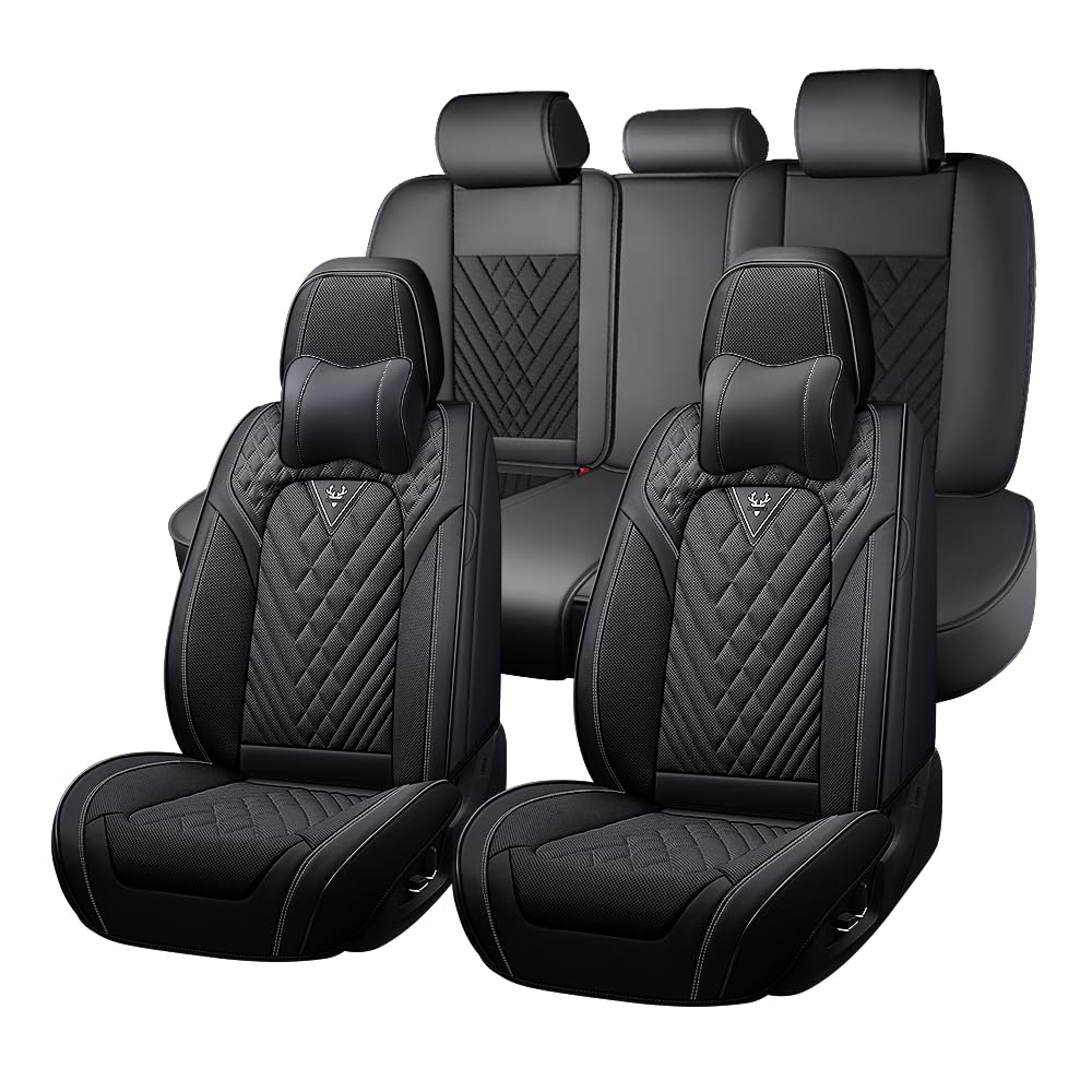 Fit for Chrysler Pacifica Seat Covers 2004-2026, Nappa Leather, 360° Full Protection, Thick Padding & Memory Foam, Waterproof & Stain-Resistant Car Seat Cover (Full Set with Headrests,Black)