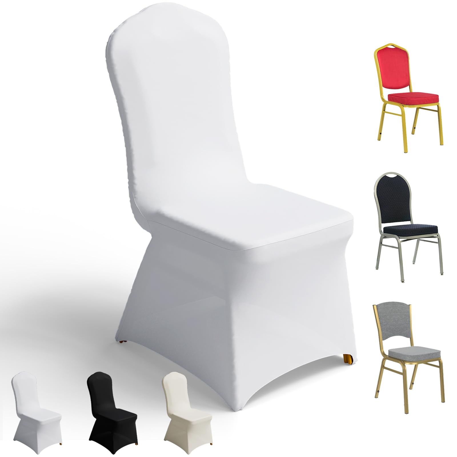 100 PCS Banquet Chair Covers for Wedding Universal Polyester Spandex Chair Cover Stretch Slipcovers for Party Dining Flat-Front Chair (White)