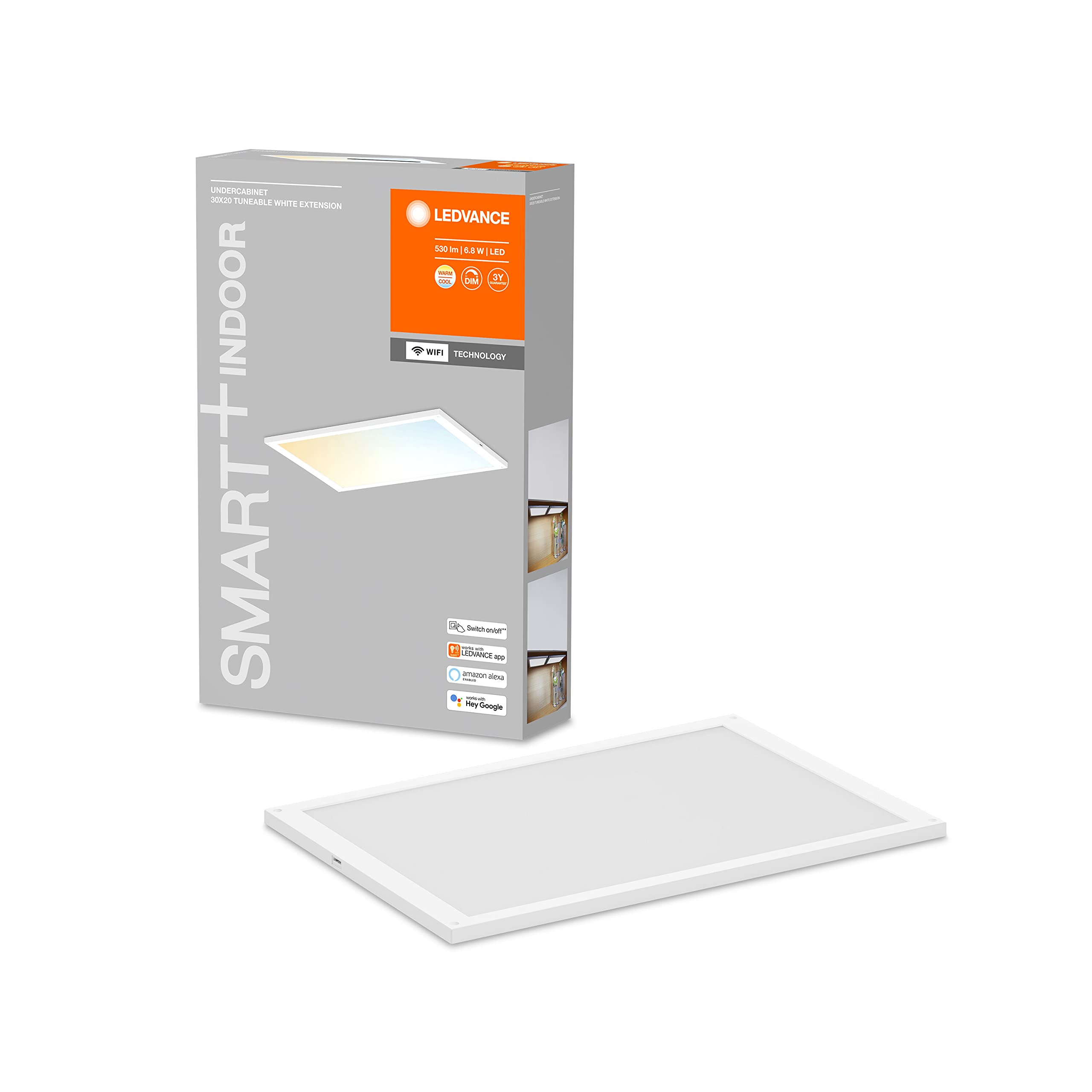 LEDVANCE SMART+ Wi-Fi Panel bajo armario EXPANSION -Luminaria de panel con tecnología Wi-Fi, 30x20cm, regulable, 530 lúmenes con PM, temperatura de color de 2700 a 6500K, panel LED | , Wall Luminaire, blanco, 30000 h, Paquete de 1