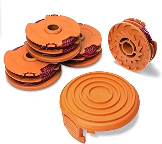 RISELION Replacement Spools Compatible with Worx WA0007 WG116 WG119 String Trimmer, Edger Spool Line Refills Parts Auto-Feed 2 x 16ft 0.065 inches, 50019417 Spool Cap Covers (4 Spool+1 Cap)