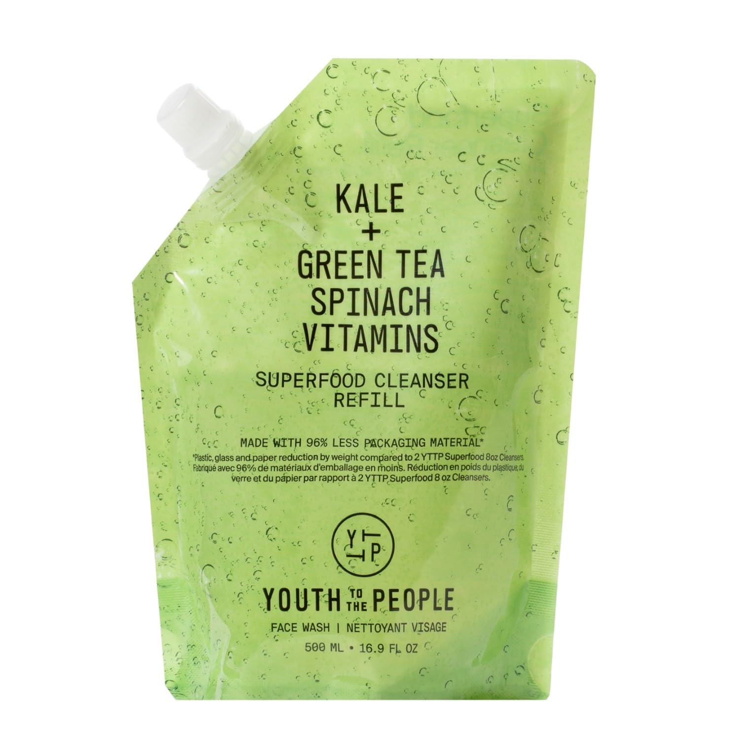 Youth To The People Superfood Cleanser, Enriched with Kale + Green Tea + Spinach, pH-Balanced Face Wash for All Skin Types, Gentle Skin Cleanser & Makeup Remover, 500ml Refill