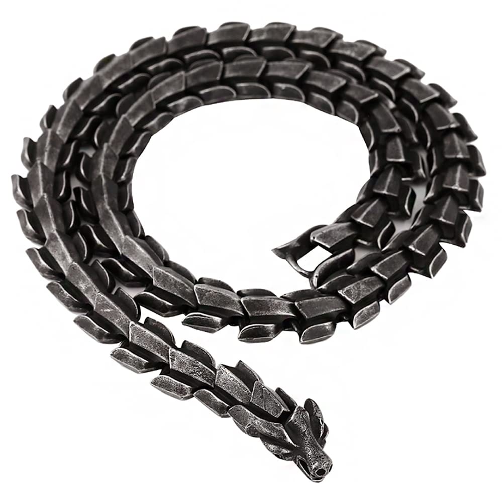 Ouroboros Edelstahl-Armband für Herren, Punk, Vintage, Biker, schwer, handgefertigt, Wikingerschlange, Handgelenkkette, nordischer Schlange, Drache, Amulett, Schmuck, Armreif, schwarz, 60 cm
