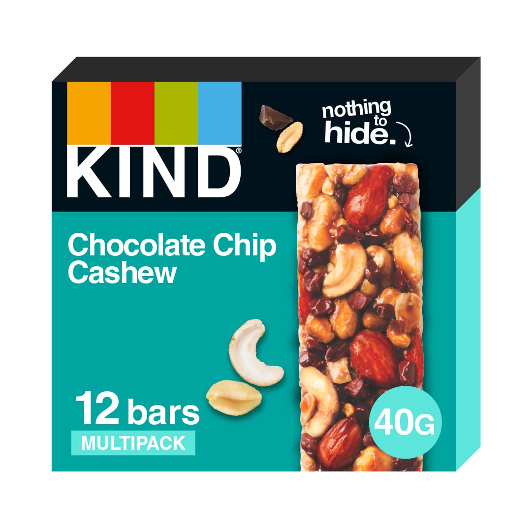 KIND Bars, High Fibre, Gluten Free Snack Bars, Chocolate Chip Cashew, No Artificial Colours, Flavours or Preservatives 12 x 40g