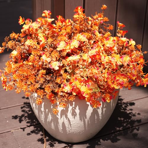 Artificial Fall Flowers Faux mums for Outdoor Indoor Garden Home Decoration, Faux Flower Daisy with Eucalyptus Leaves Fake Mums Plants Greenery Boxwood Porch Patio, Bundles (20, Artificial Mums)