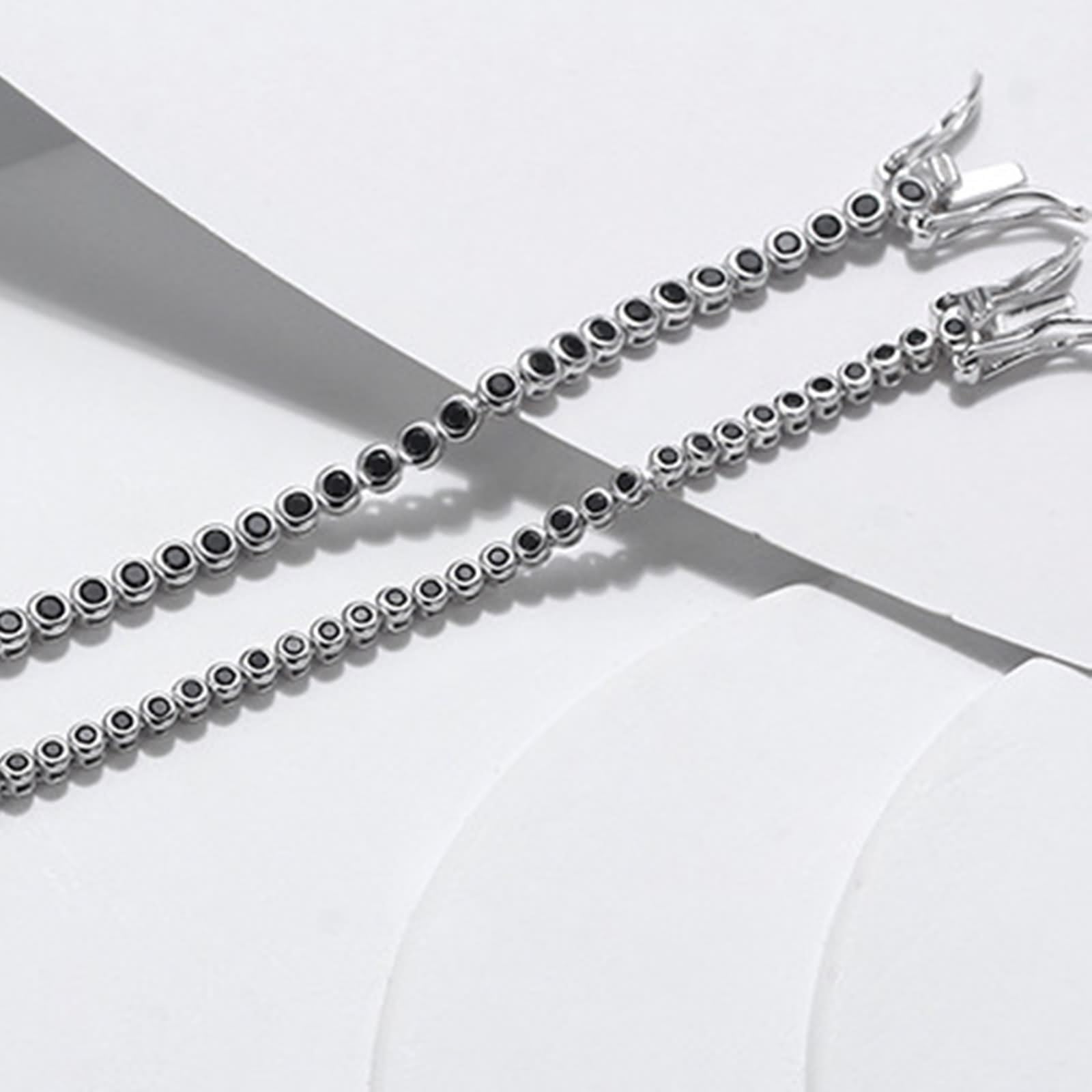 Bracelet Femme Lot, Bracelet Fantaisie Chaîne de Tennis Bracelet Femme Collegue avec Noir Rond Oxyde de Zirconium Argent 925/1000