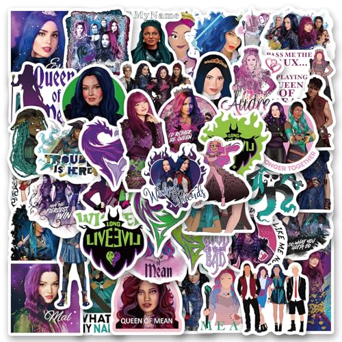50PCS Descendants Stickers Vinyl Aesthetics Stickers for Scrapbooking Diary Laptop Bumper Skateboard Water Bottle Computer Phone Cartoon Hard hat Car Sticker and Decals