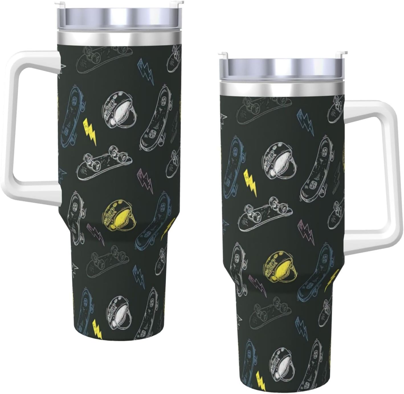 40 OZ Graffiti Skateboard Print Ice Bully Cup with Handle Straw Lid Straw,Stainless Steel Tumbler Coffee Cup