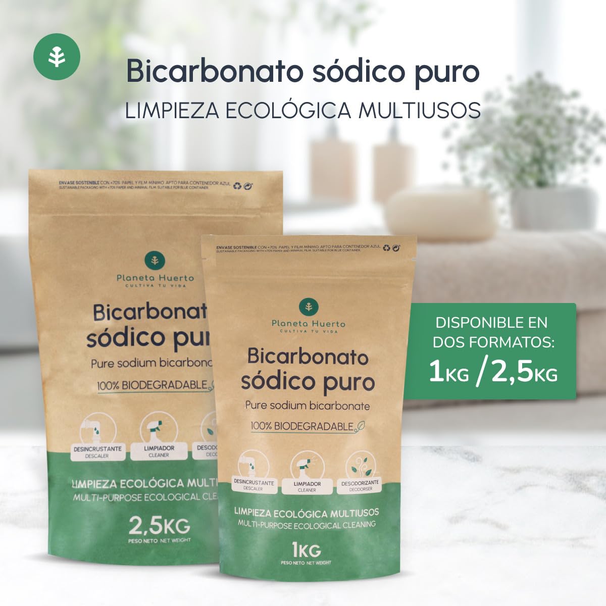 PLANETA HUERTO | Pack 3x Bicarbonato Sódico Ecológico 2.5 kg - Limpieza y Desodorización Natural Multiusos para el Hogar y Más