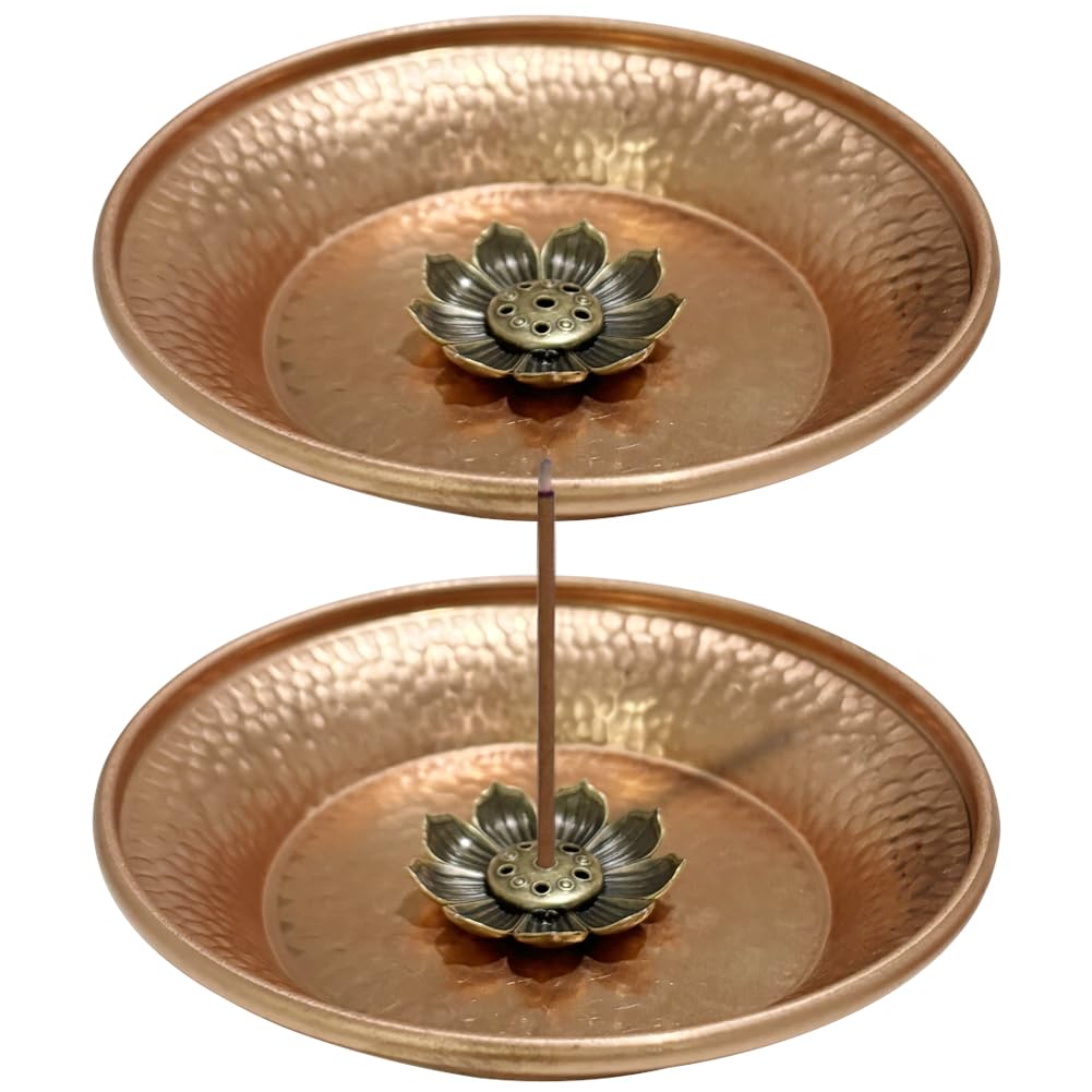 WAYUTO 2pcs Copper Decorative Bowl Hand-Hammered 4.5 Inch Copper Incense Burner Holder Prayer Ritual Plate Sauces Plate Smudging Bowl Ash Catcher Candle Trays Altar Bowl Jewelry Dish Keys Basket