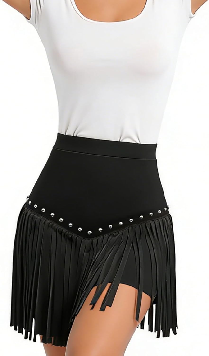 Womens Western Sexy Cowgirl Fringe Skirt Faux Suede Western Mini High Waisted Skirt Country Concert Outfits