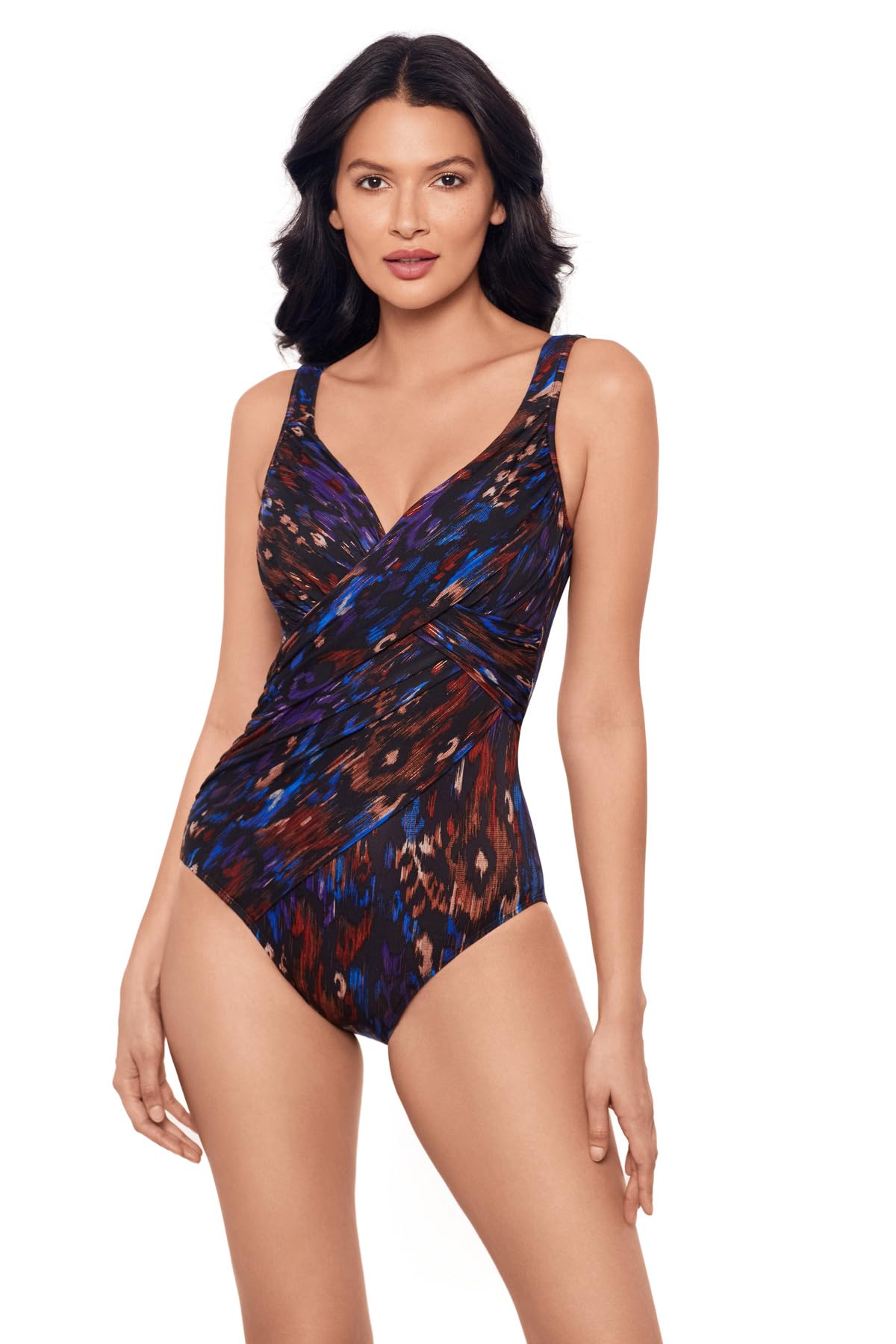 Miraclesuit Women's Swimwear Revele Tummy Control Underwire Bra One Piece Swimsuit, Black/Multi, 08
