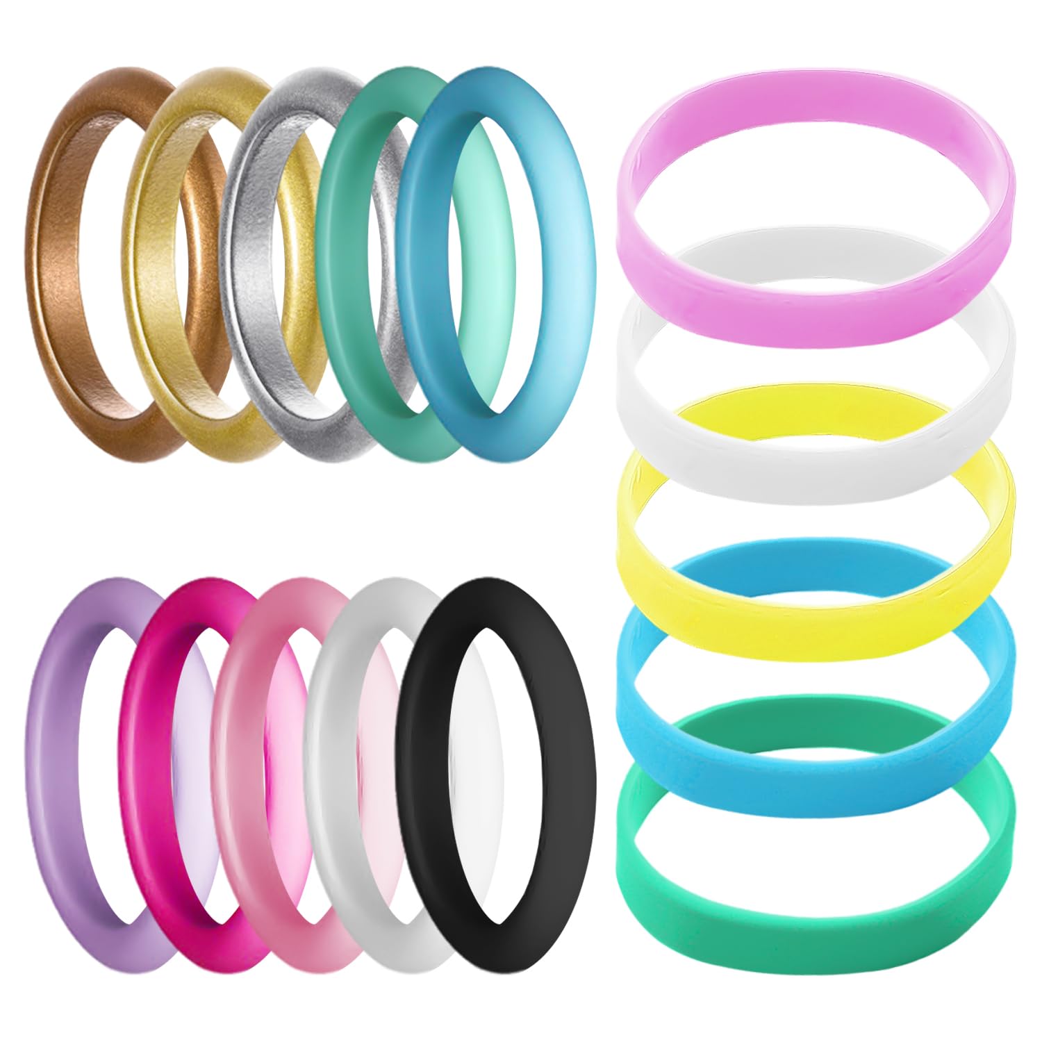 10 Bunte Silikonringe & 5 Armbänder – Set In 10 Farben, 3 Mm, Schlichtes Paar- Oder Freundschafts-Accessoire