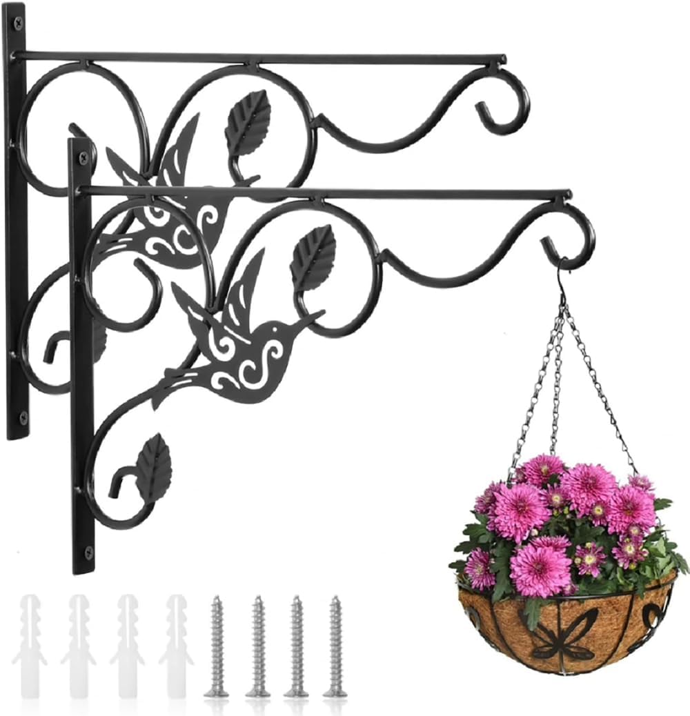 RT&BS Wall Mount Hanging Plant Hook, Bird Feeder Hanger, Flower Basket Hangers, Plant Hanger Bracket, Anti Rust Plant Hooks for Hanging Plants, Bird Feeder, Wind Chime, Lantern (13-inch, 2Pack)