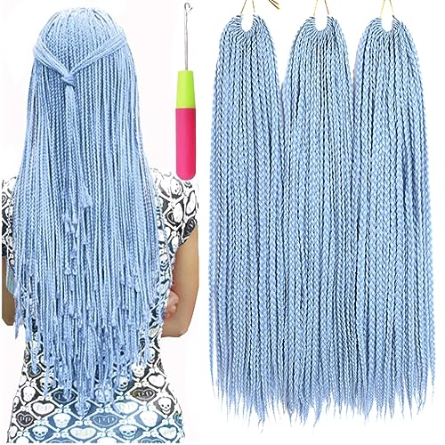 Box Braids Crochet Hair 24 Inch Prelooped Crochet Hair Extensions Hand Made 3 Packs Twist Crothet Braids Hair for Women Braiding Hair Extensions 22 Strands/Pack (24 Inch (Pack of 3), Sky Blue)