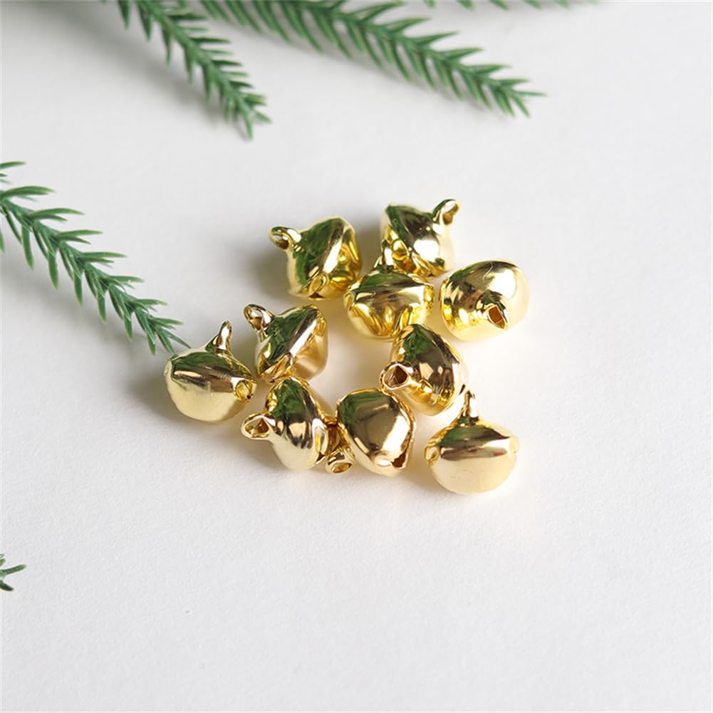100pcs Jingle Bells 1/4-Inch Jingle Bell/Small Bell/Mini Bell DIY Bracelet Anklets Necklace Knitting/Jewelry Making, Craft Bells Bulk DIY for Christmas Home and Pet Decorations (Gold)
