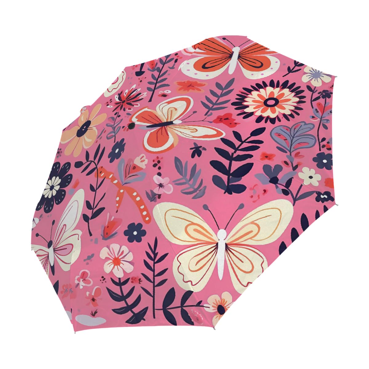 Ombrello pieghevole con motivo floreale astratto e farfalla, ombrello da viaggio, compatto, antivento, impermeabile, con protezione UV, rivestimento nero, leggero, 8 costine, portatile, per