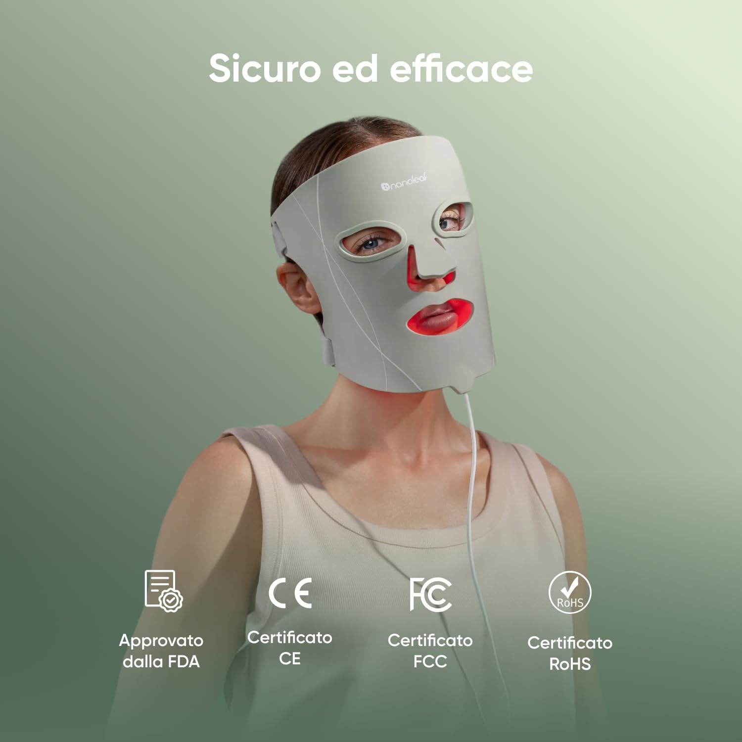 Nanoleaf Maschera LED Viso Terapia, 7 Modalità, Fototerapia Luce Rossa Portatile con LED NIR, Silicone Morbido, Trattamento 5-10 Min, Protezione Occhi, Infrarossi Ricaricabile | Luce rossa e blu professionale con dispositivo facciale NIR per anti-invecchi