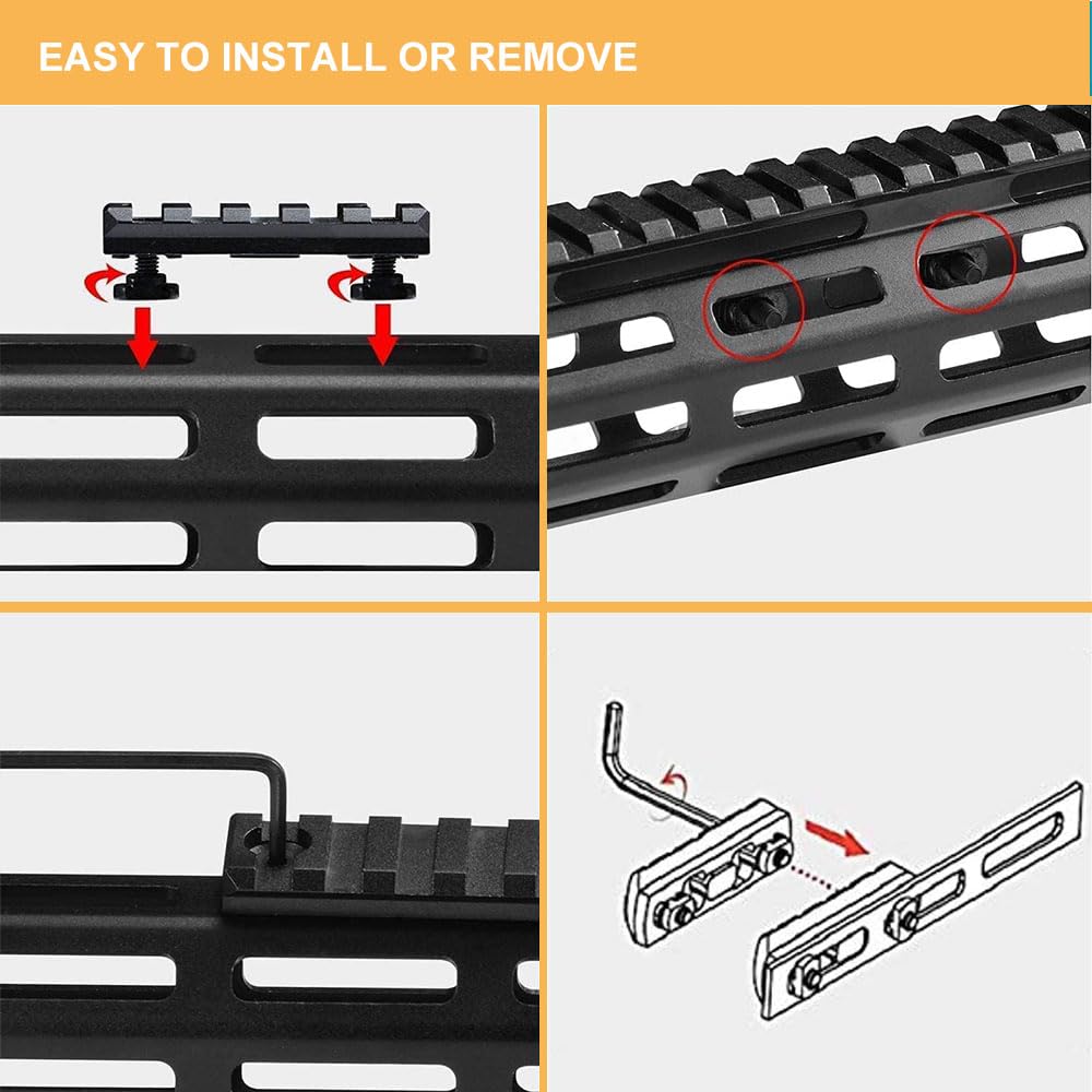 Paike 2 Stück 5-Slot M-LOK Aluminium Picatinny-Schienenabschnitt Zubehör – inkl. 4 T-Muttern und 4 Schrauben