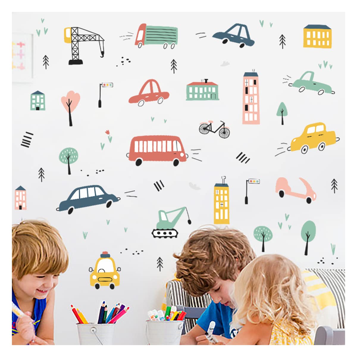 Assorted DIY Cars Bus Engineering Vehicle Transports Truck Wall Sticker Mural Art Decal for Children Boy Gril Bedroom Study Room Nursery Room Decor - Image 2